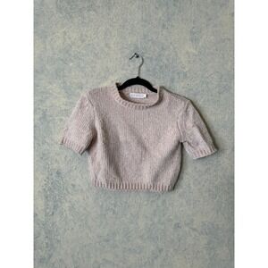 Meshki Knit Sweater Women S Beige Good Short Sleeve Cropped Ribbed Chenille‎ Top